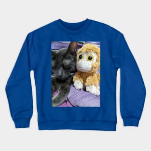 Smokey cat and monkey toy Crewneck Sweatshirt